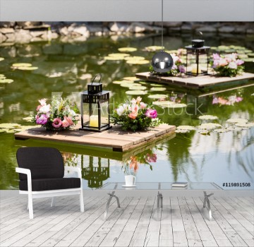 Picture of lake with water lilies decorative rafts